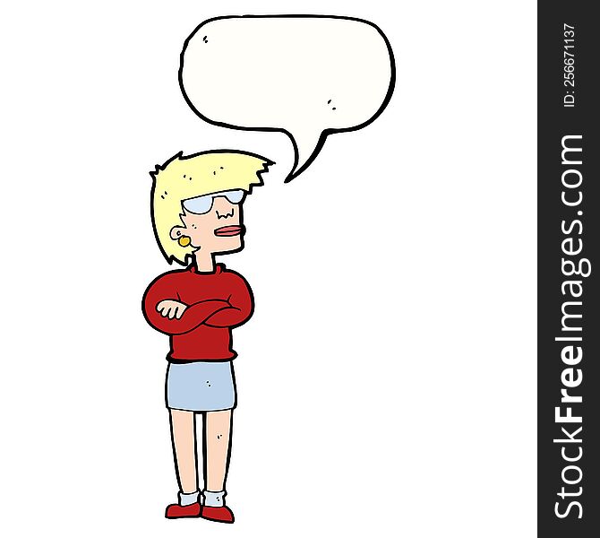 Cartoon Annoyed Woman With Speech Bubble