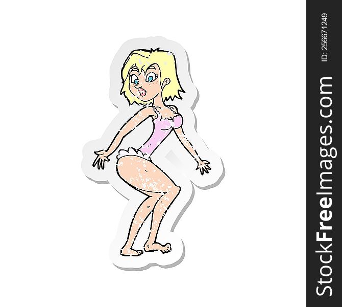 retro distressed sticker of a cartoon woman in lingerie