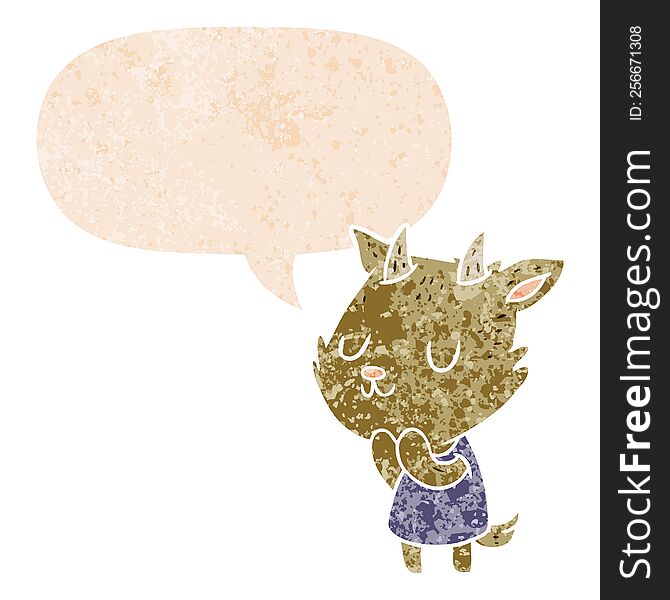 cartoon goat with speech bubble in grunge distressed retro textured style. cartoon goat with speech bubble in grunge distressed retro textured style