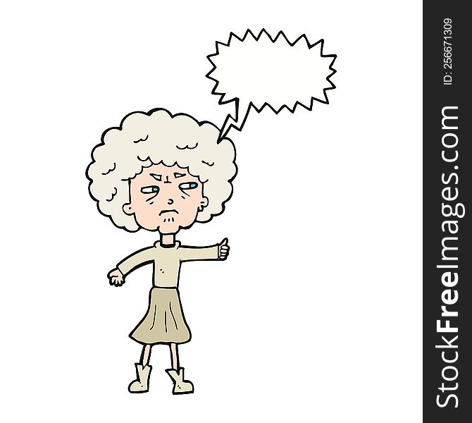 Cartoon Annoyed Old Woman With Speech Bubble