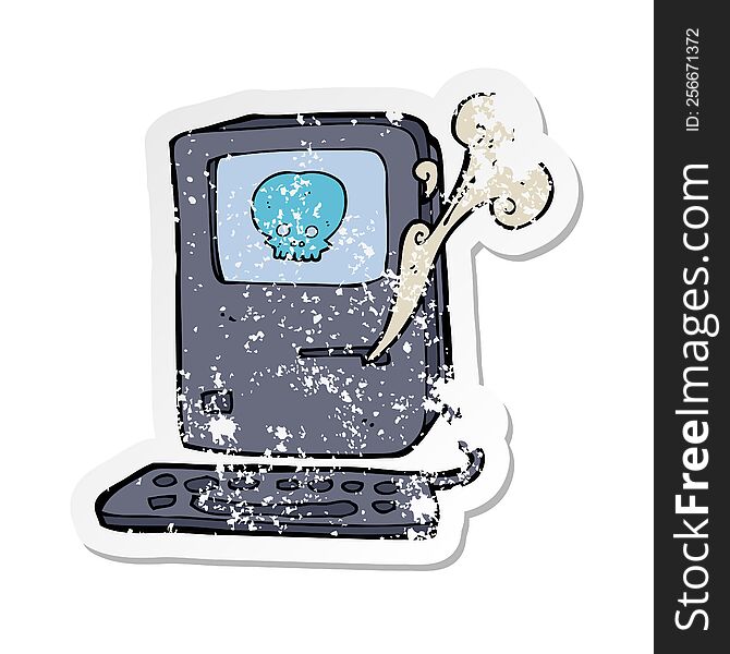 retro distressed sticker of a computer virus cartoon