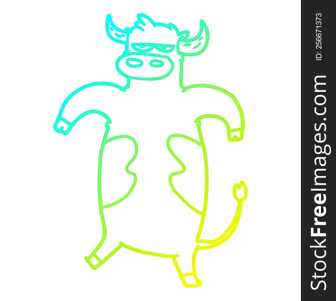 cold gradient line drawing of a cartoon bull