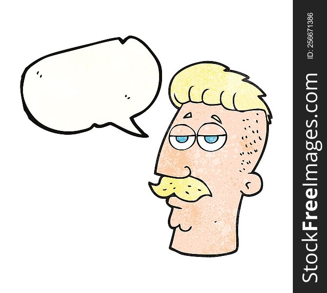 freehand speech bubble textured cartoon man with hipster hair cut