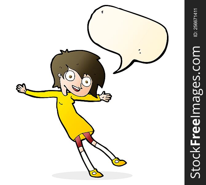 Cartoon Crazy Excited Girl With Speech Bubble