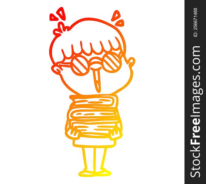 Warm Gradient Line Drawing Cartoon Boy With Amazing Books