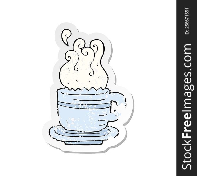 retro distressed sticker of a cartoon cup and saucer