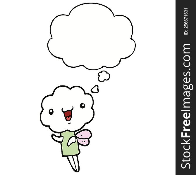 Cute Cartoon Cloud Head Creature And Thought Bubble