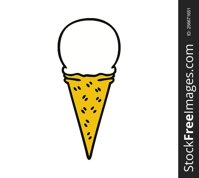 quirky hand drawn cartoon vanilla ice cream cone