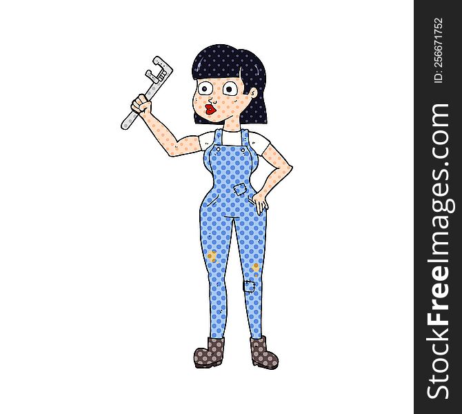 freehand drawn cartoon female plumber