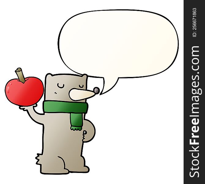 Cartoon Bear And Apple And Speech Bubble In Smooth Gradient Style