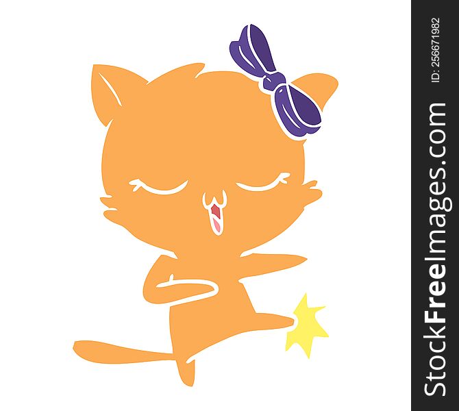 Flat Color Style Cartoon Cat With Bow On Head