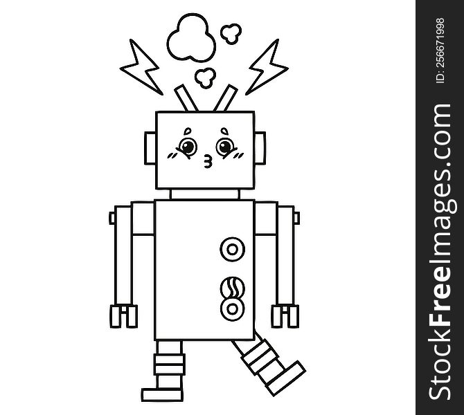 Line Drawing Cartoon Robot Malfunction