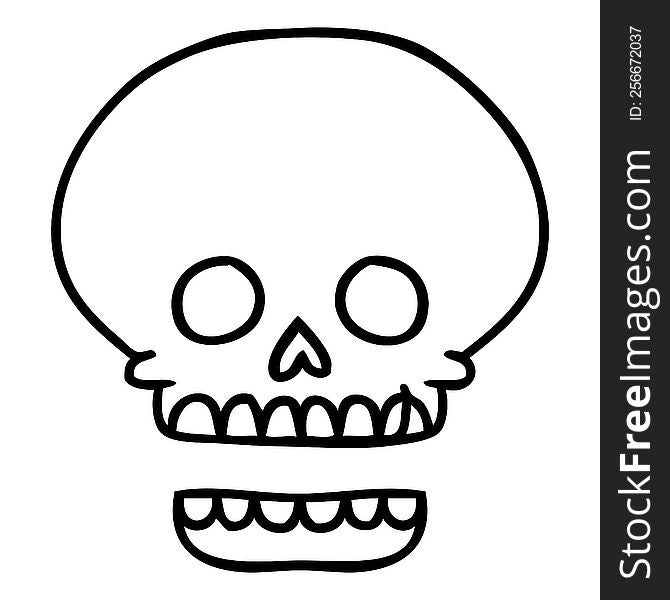 Line Drawing Doodle Of A Skull Head