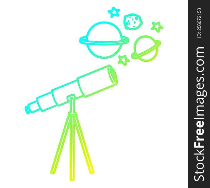 cold gradient line drawing of a cartoon telescope