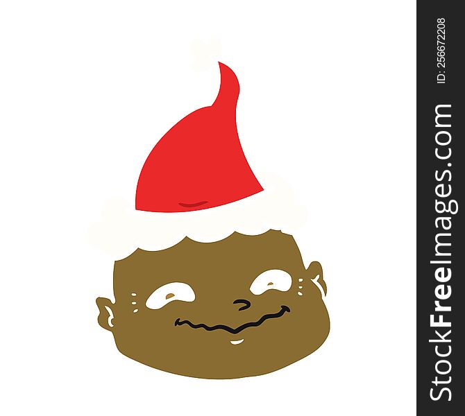 hand drawn flat color illustration of a bald man wearing santa hat