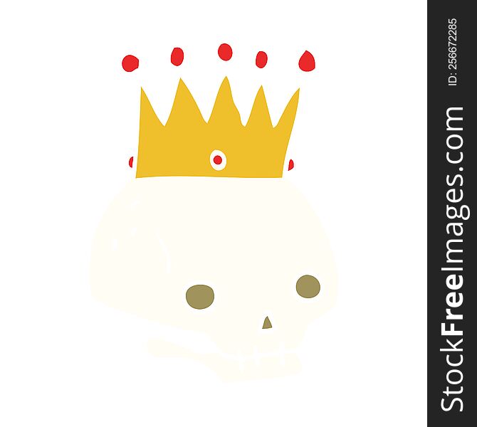 Flat Color Style Cartoon Skull With Crown