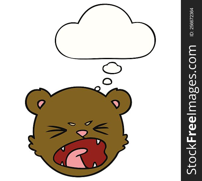 Cute Cartoon Teddy Bear Face And Thought Bubble