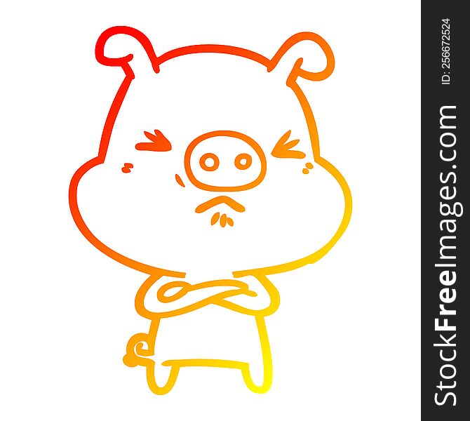 Warm Gradient Line Drawing Cartoon Grumpy Pig