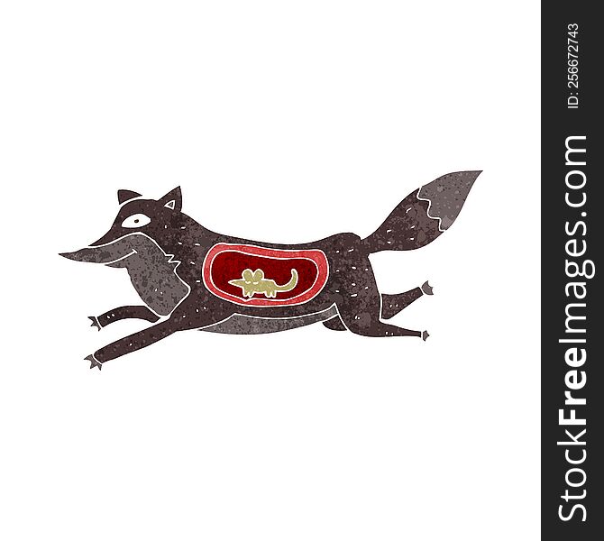 cartoon wolf with mouse in belly