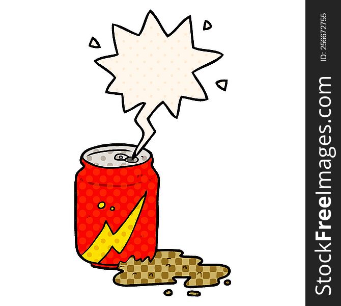 Cartoon Can Of Soda And Speech Bubble In Comic Book Style