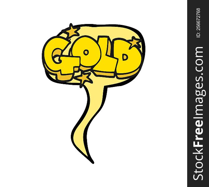 freehand drawn speech bubble cartoon word gold