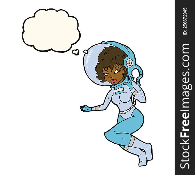 Cartoon Space Woman With Thought Bubble