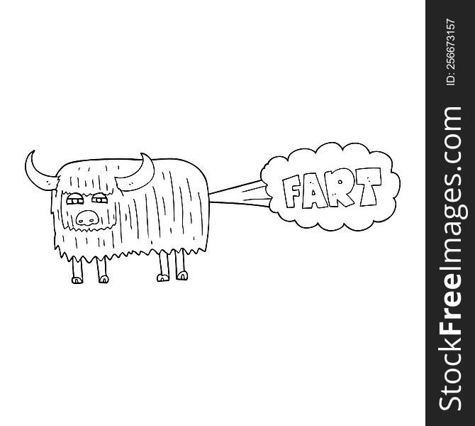 black and white cartoon hairy cow farting