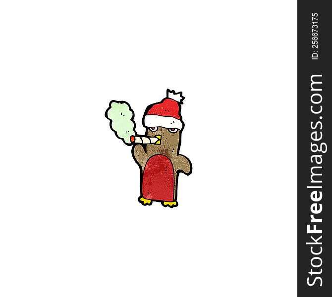 Cartoon Christmas Robin Smoking Marijuana