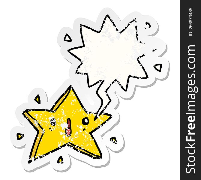 Cute Cartoon Star And Speech Bubble Distressed Sticker