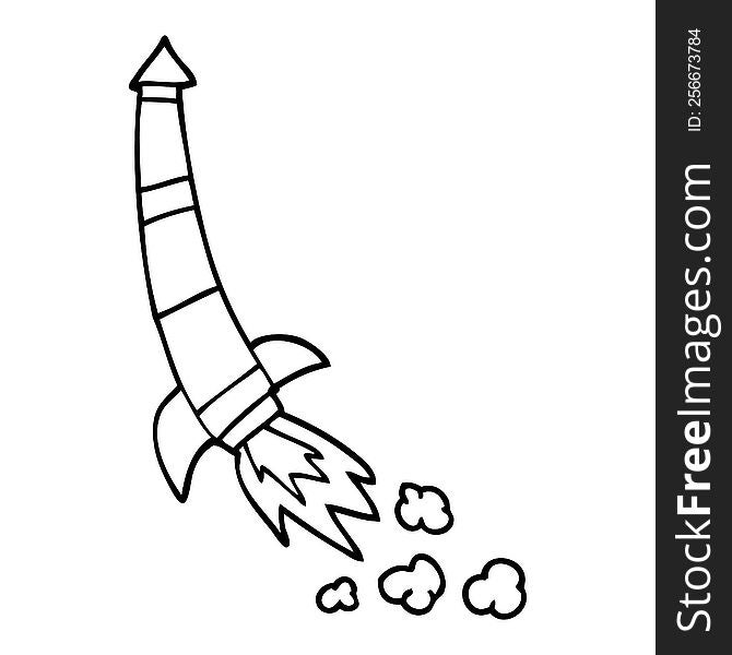 Line Drawing Cartoon Space Rocket