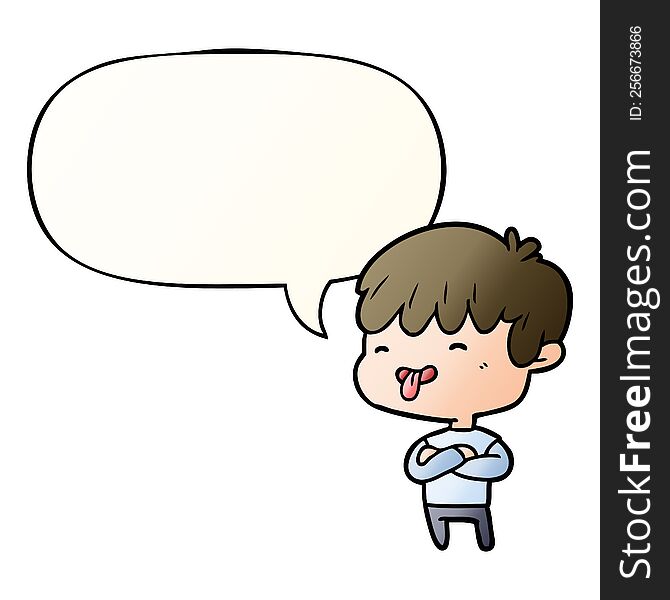 Cartoon Boy Sticking Out Tongue And Speech Bubble In Smooth Gradient Style