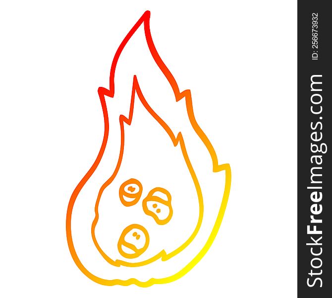 warm gradient line drawing of a cartoon burning coals