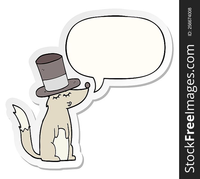 Cartoon Wolf Whistling Wearing Top Hat And Speech Bubble Sticker