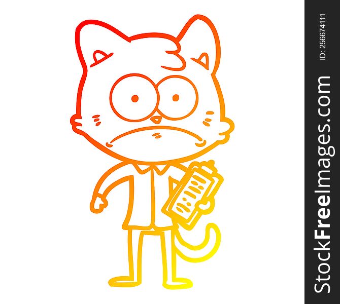 Warm Gradient Line Drawing Cartoon Cat With Clipboard