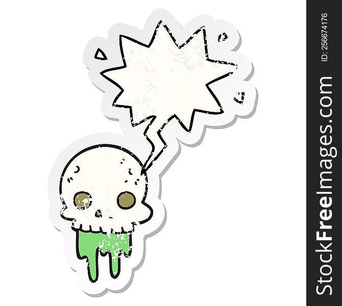 Cartoon Spooky Halloween Skull And Speech Bubble Distressed Sticker