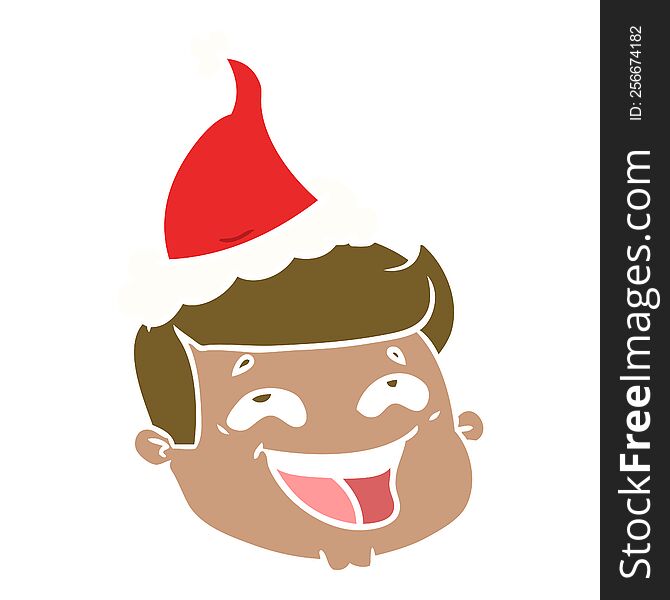 happy hand drawn flat color illustration of a male face wearing santa hat. happy hand drawn flat color illustration of a male face wearing santa hat