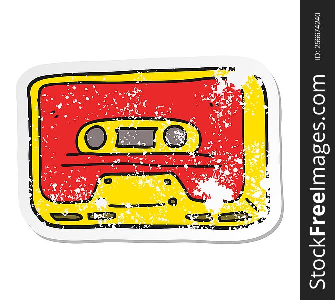 Distressed Sticker Of A Cartoon Old Tape Cassette