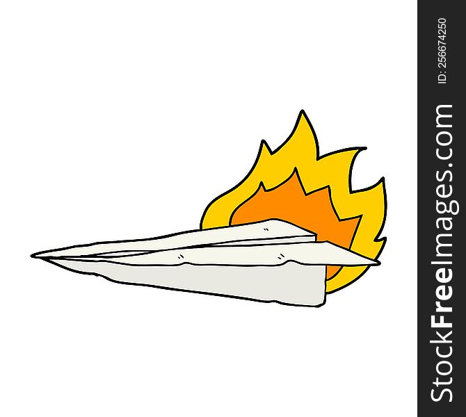 cartoon burning paper airplane. cartoon burning paper airplane
