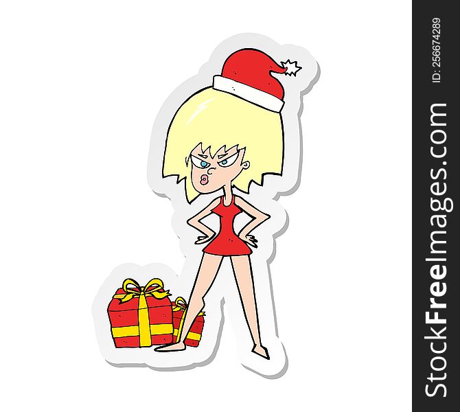 Sticker Of A Cartoon Woman Angry At Christmas Present