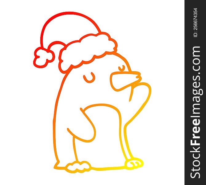 Warm Gradient Line Drawing Cute Cartoon Christmas Penguin