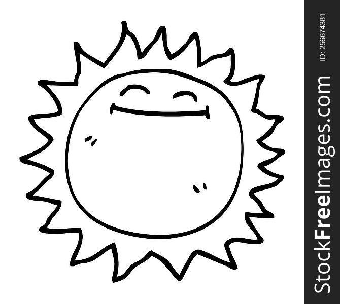 Line Drawing Cartoon Shining Sun