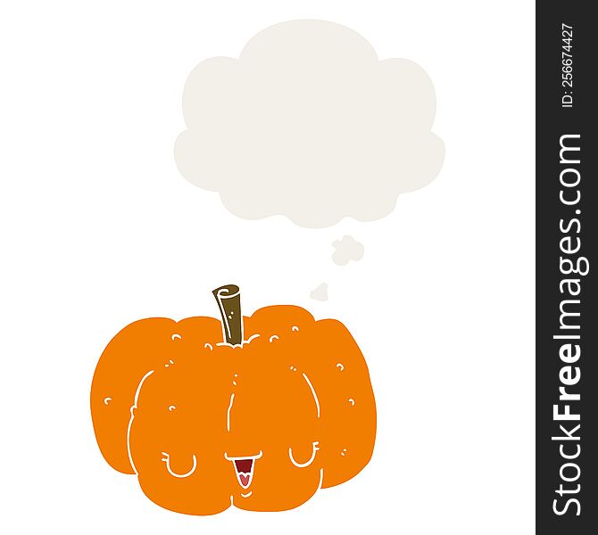 Cartoon Pumpkin And Thought Bubble In Retro Style
