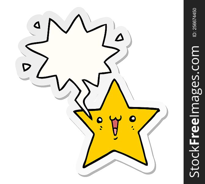 Happy Cartoon Star And Speech Bubble Sticker