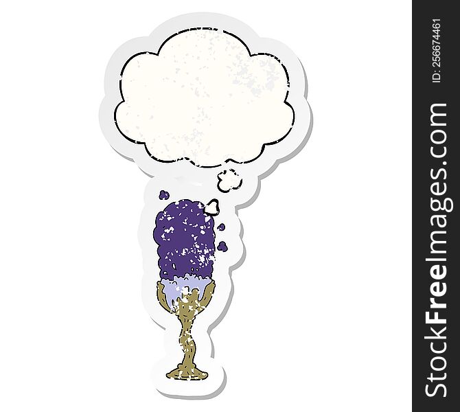 cartoon potion goblet with thought bubble as a distressed worn sticker