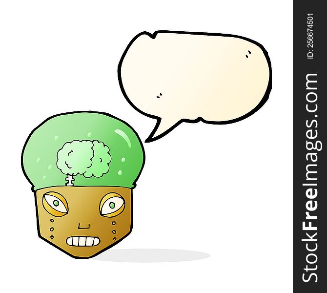 Cartoon Spooky Robot Head With Speech Bubble