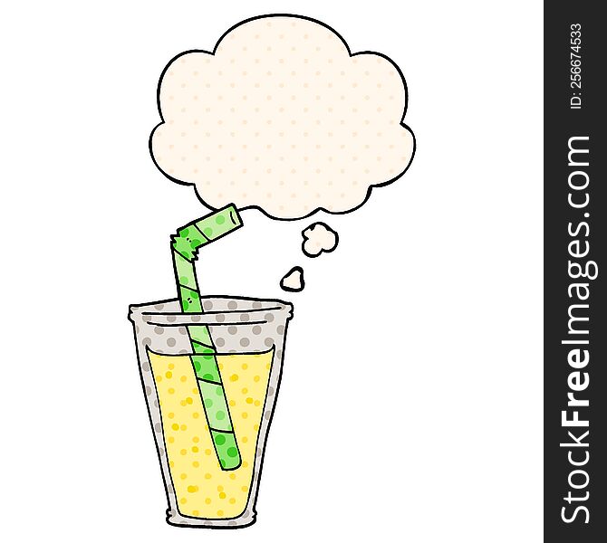 cartoon fizzy drink with thought bubble in comic book style