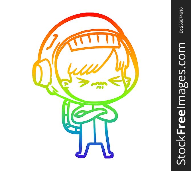 Rainbow Gradient Line Drawing Angry Cartoon Space Girl