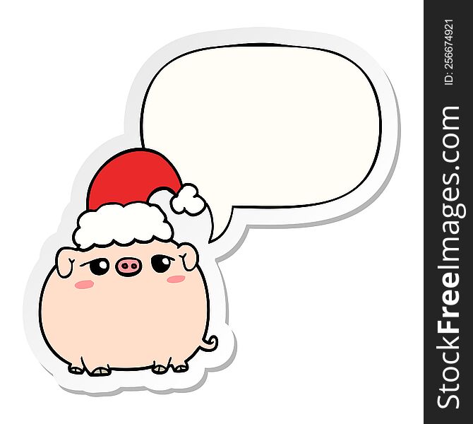 Cartoon Pig Wearing Christmas Hat And Speech Bubble Sticker