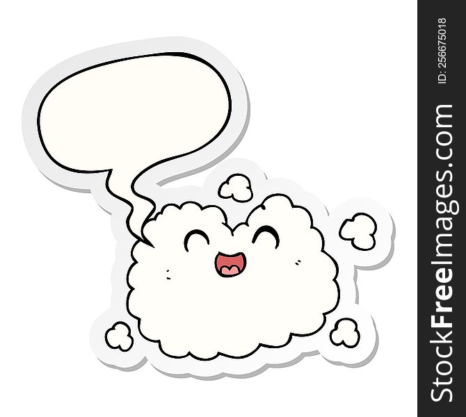 cartoon happy smoke cloud with speech bubble sticker