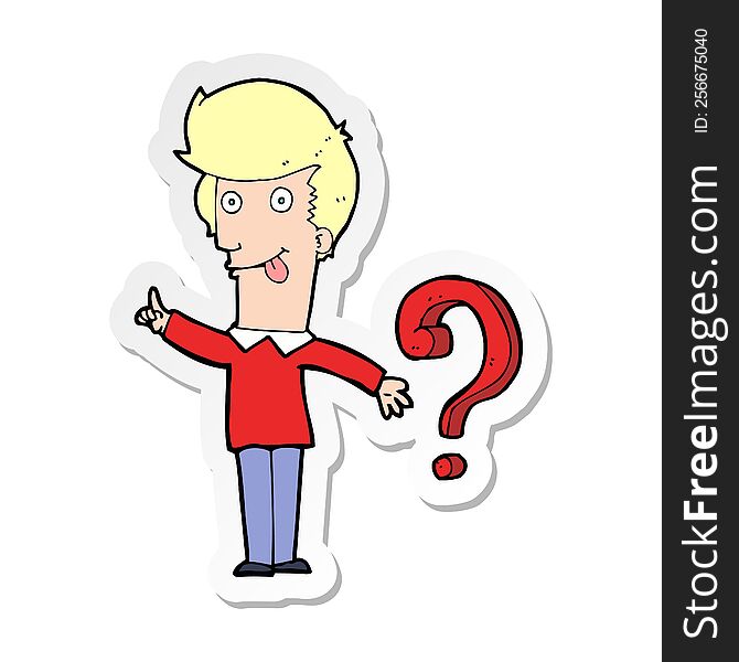Sticker Of A Cartoon Man With Question